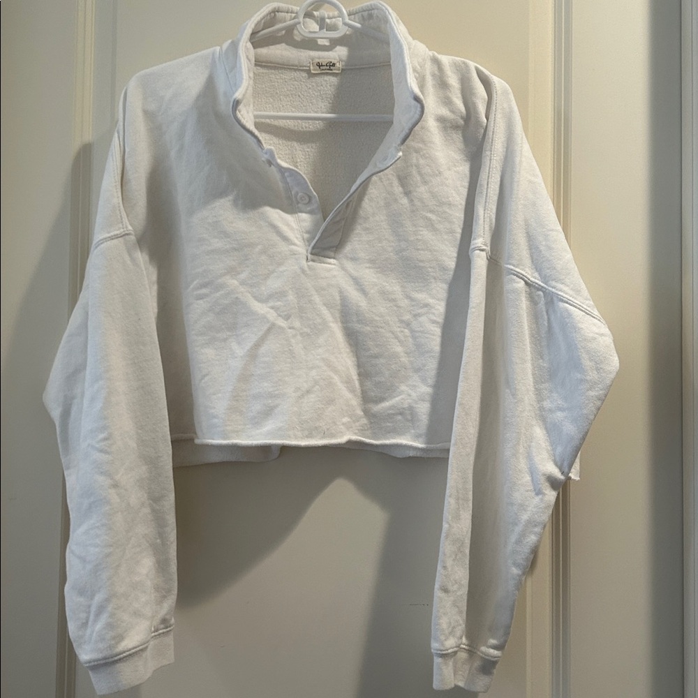 Brandy Melville John Galt white cropped 1/4 button Henley sweatshirt One Size